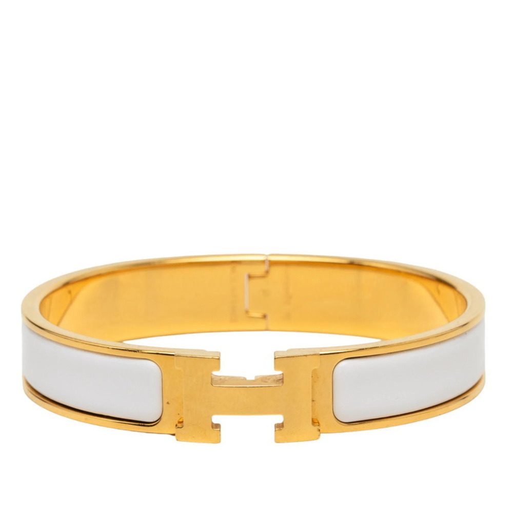 Hermes Click H PM Bangle, Gold and White Plated Enamel, Women's